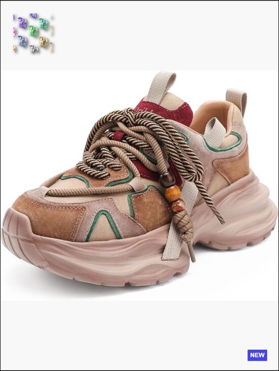 Shoes - Chunky Platform Sneakers Breathable Lightweight Walking Shoes Casual Lace-Up